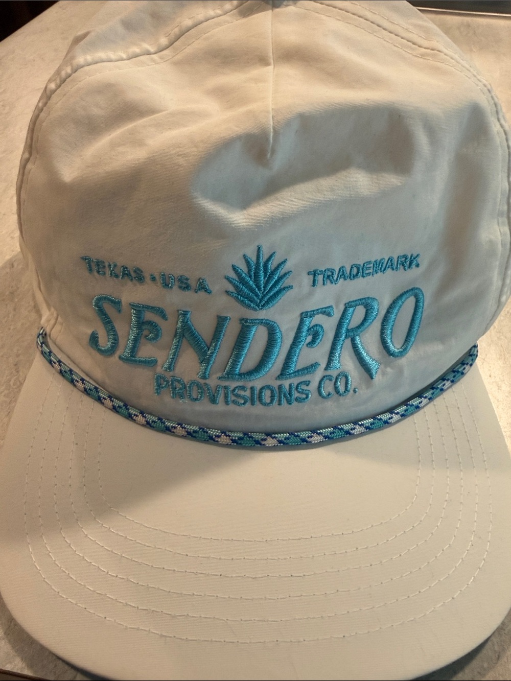 Sendero Provisions Co. White Hat with Teal Embroidery